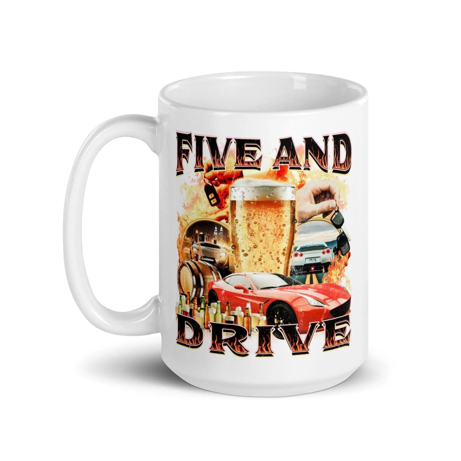 Five and Drive White glossy mug - Orbital Clothing
