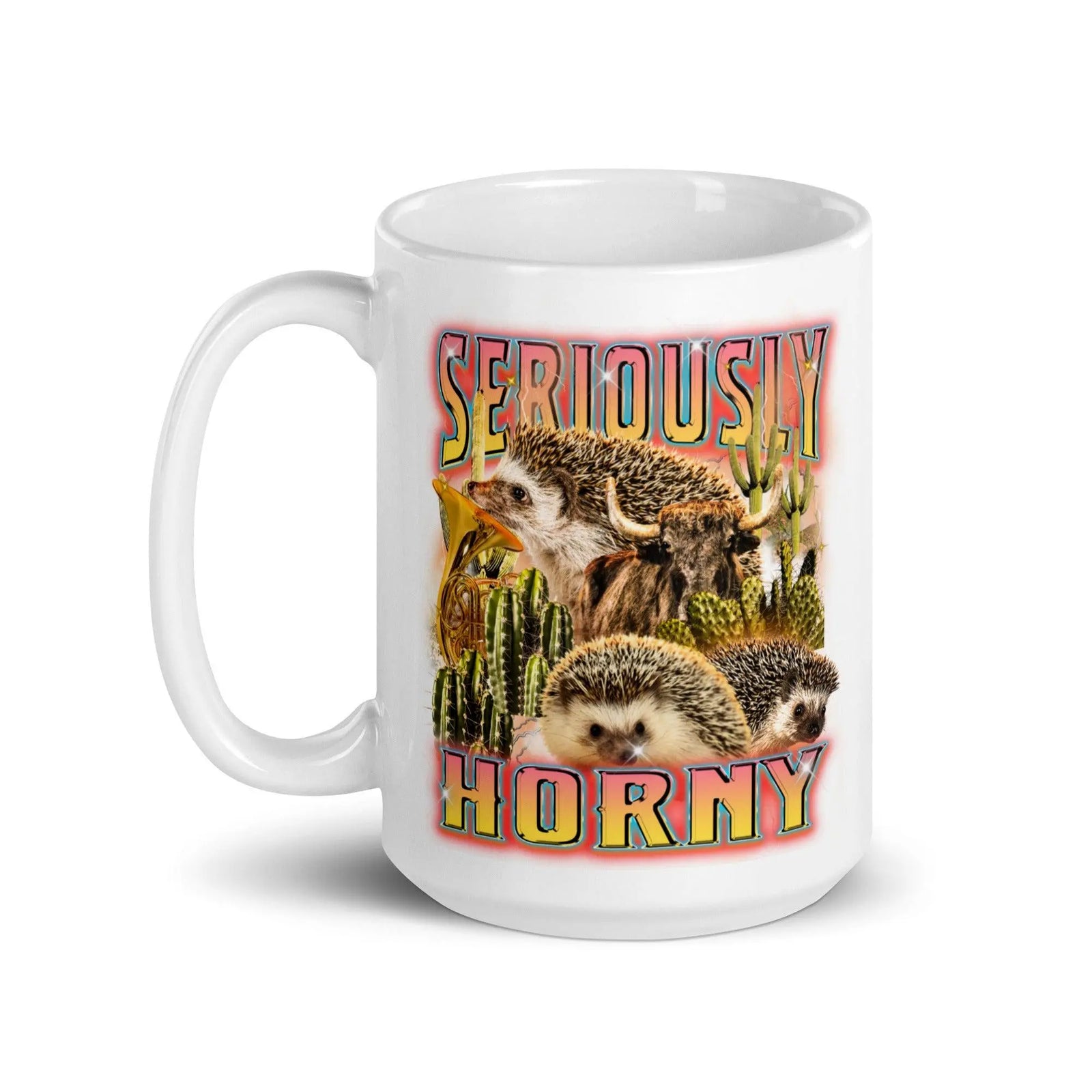 Seriously Horny White glossy mug - Orbital Clothing