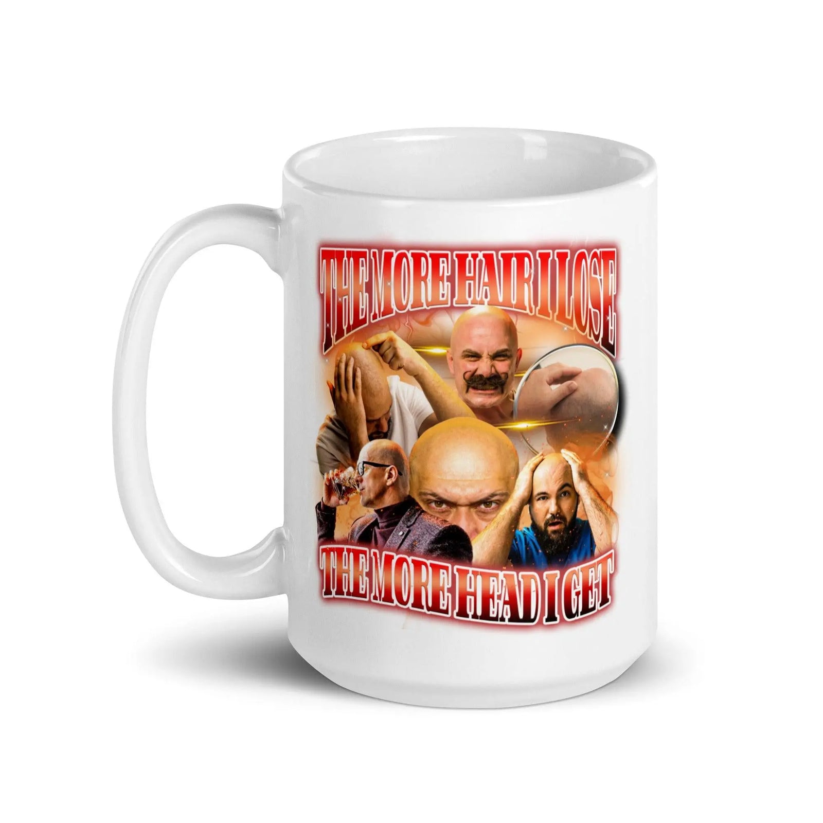 The more hair I lose the more head I get White glossy mug - Orbital Clothing