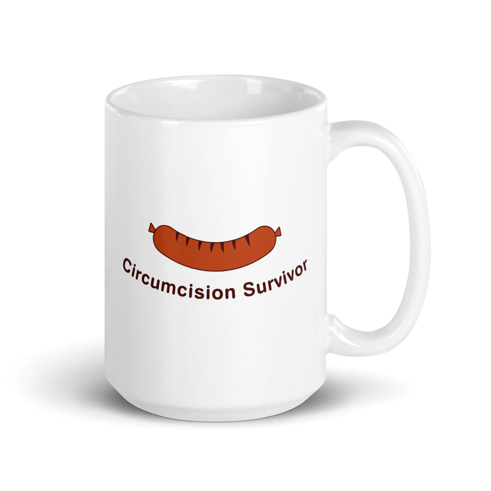 Circumcision Survivor White glossy mug