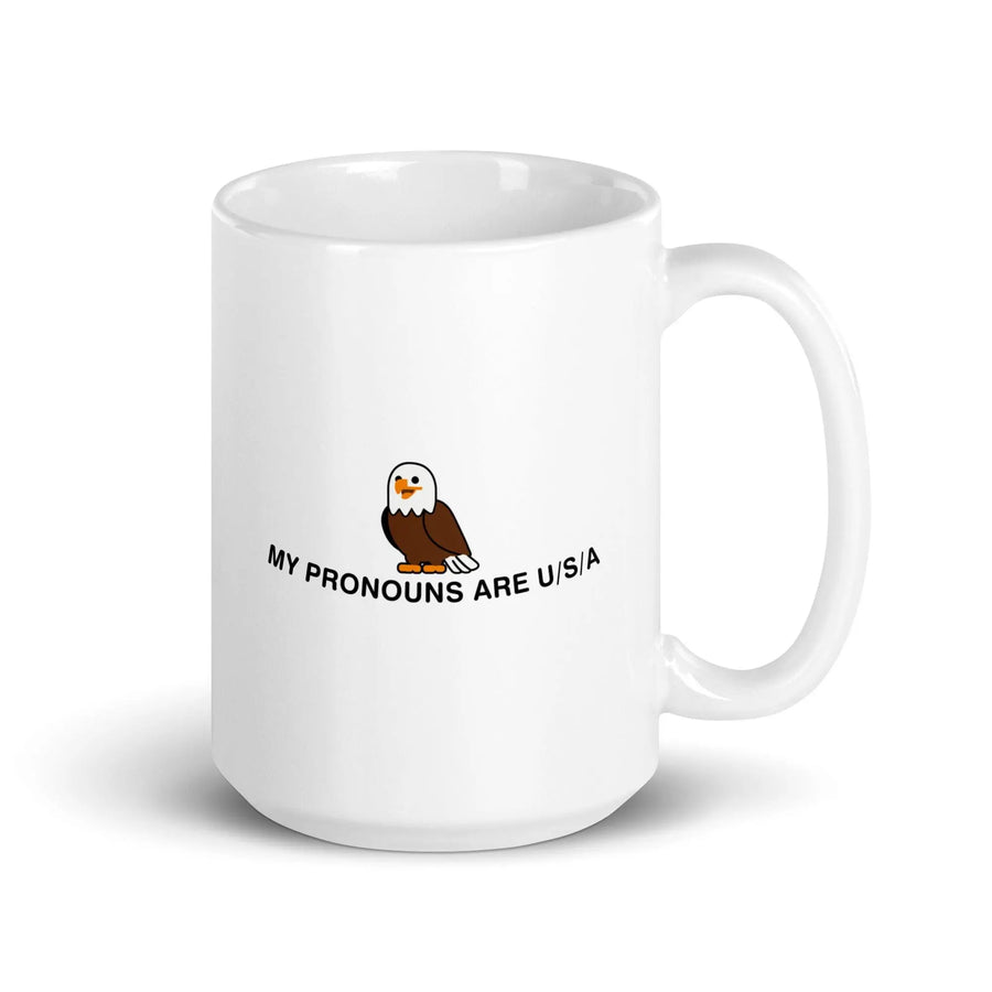My Pronouns are U/S/A cartoon White glossy mug - Orbital Clothing