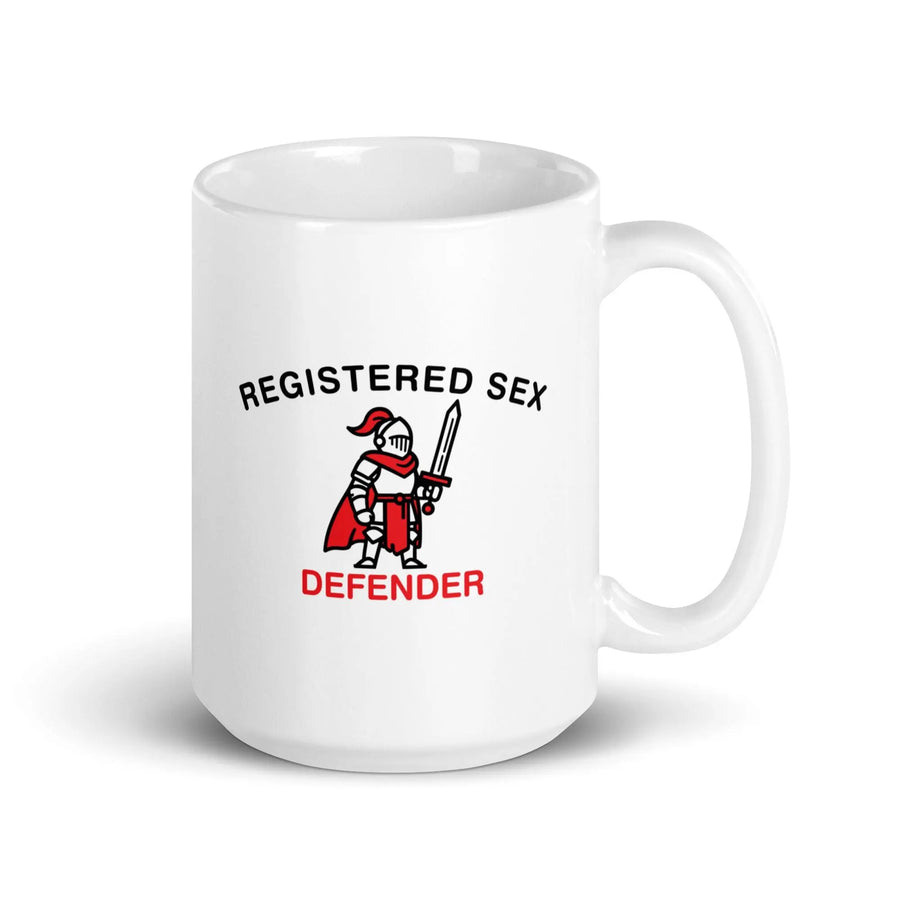 Registered Sex Defender White glossy mug - Orbital Clothing