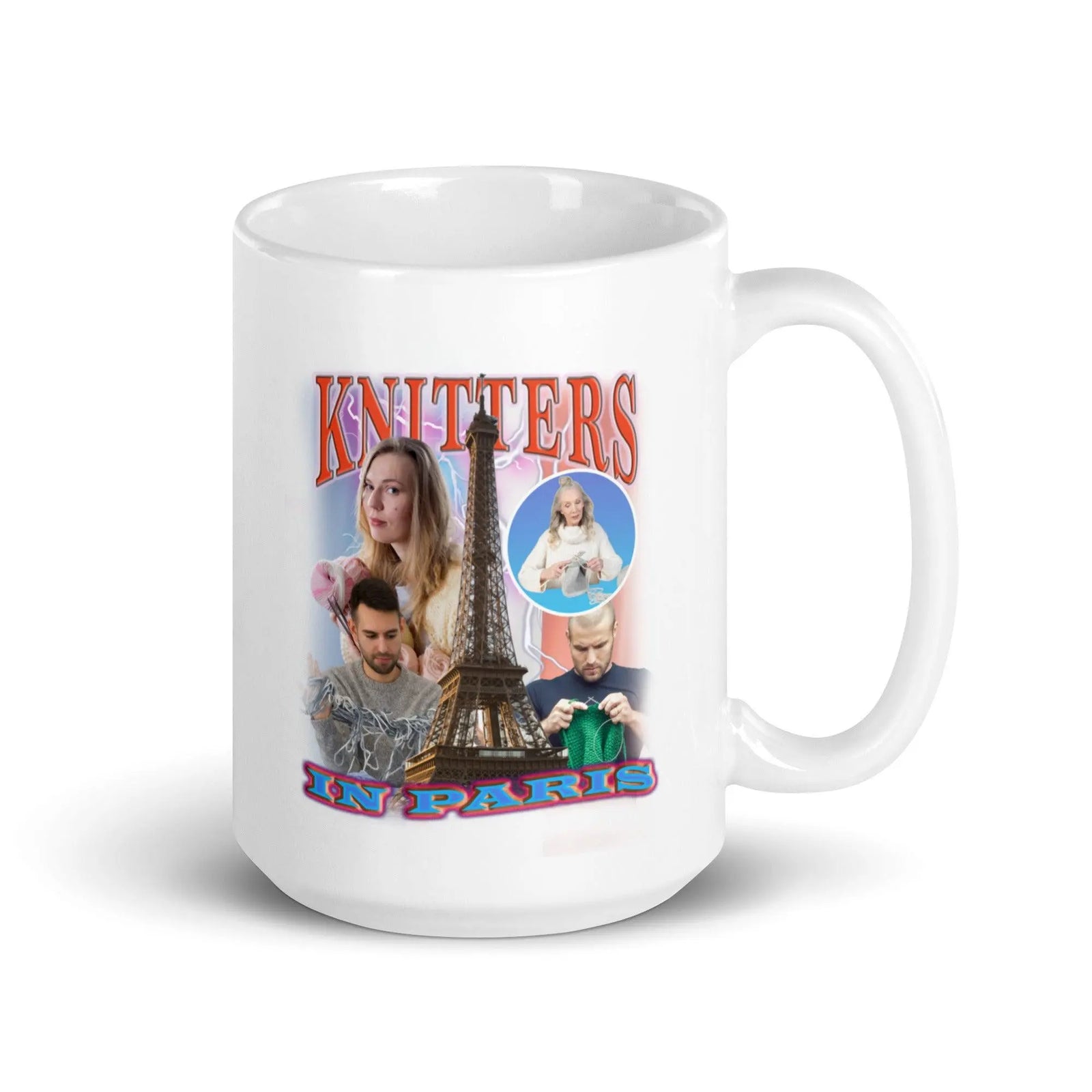 Knitters in Paris White glossy mug - Orbital Clothing