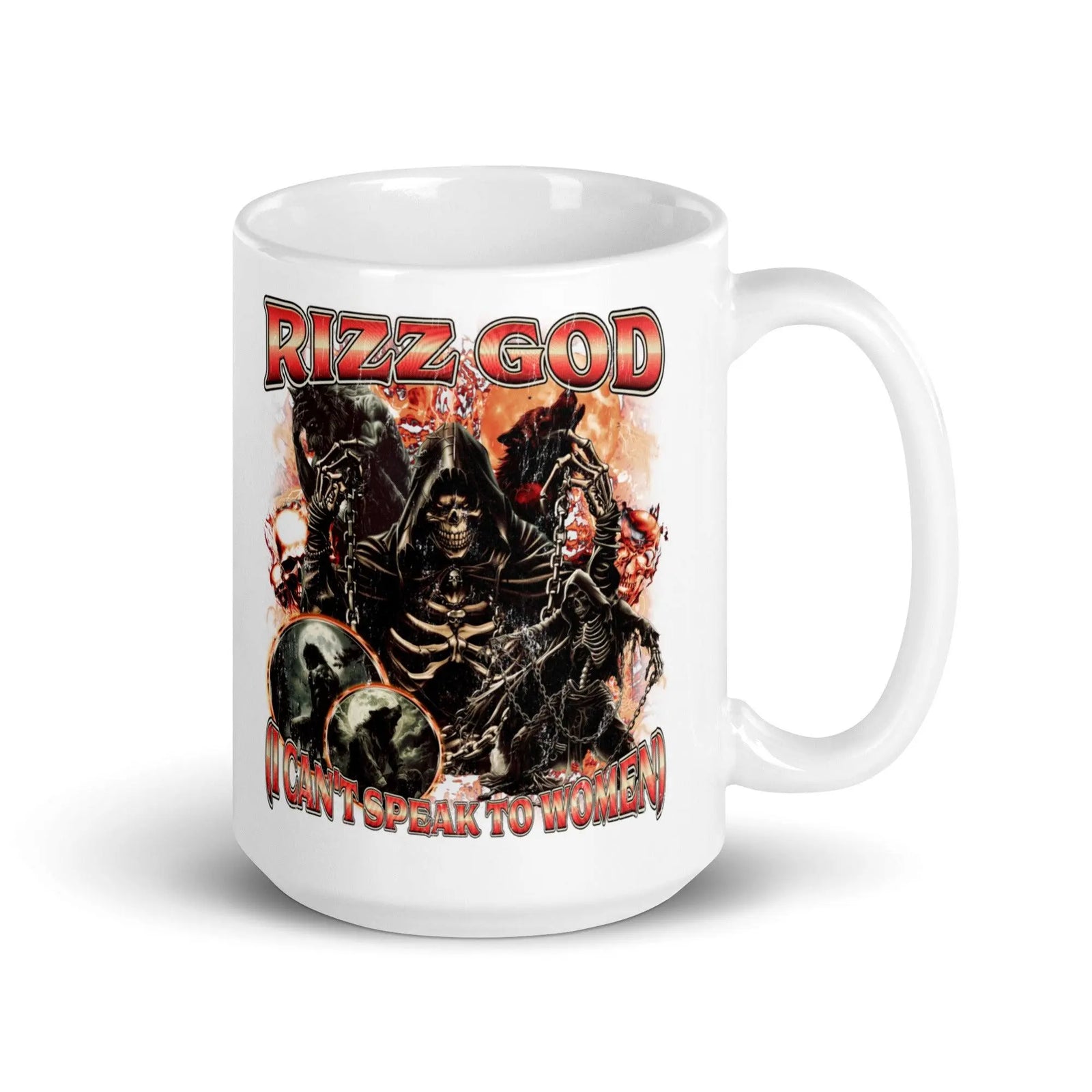 Rizz God I can't speak to women White glossy mug - Orbital Clothing