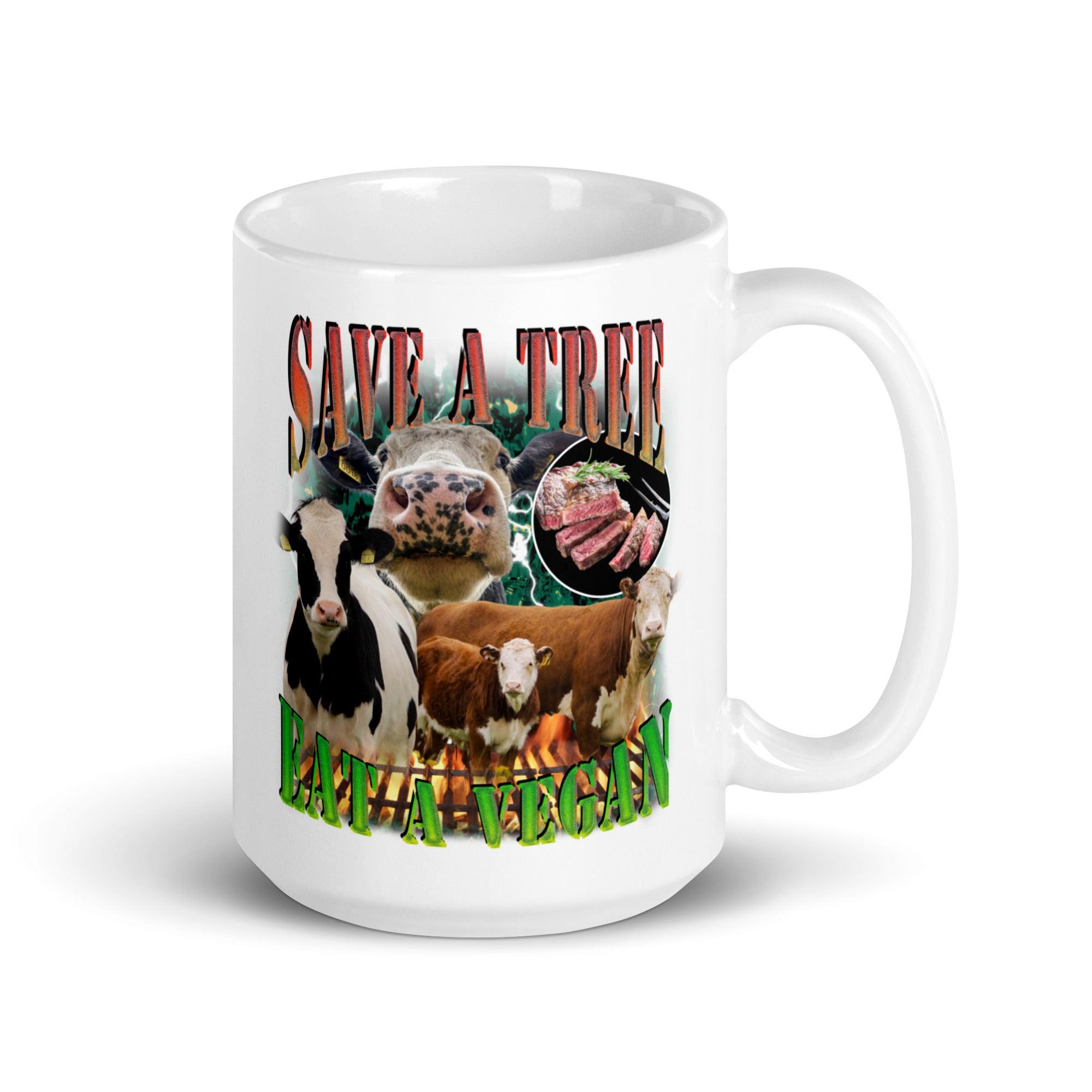 Save a Tree Eat a Vegan White glossy mug - Orbital Clothing
