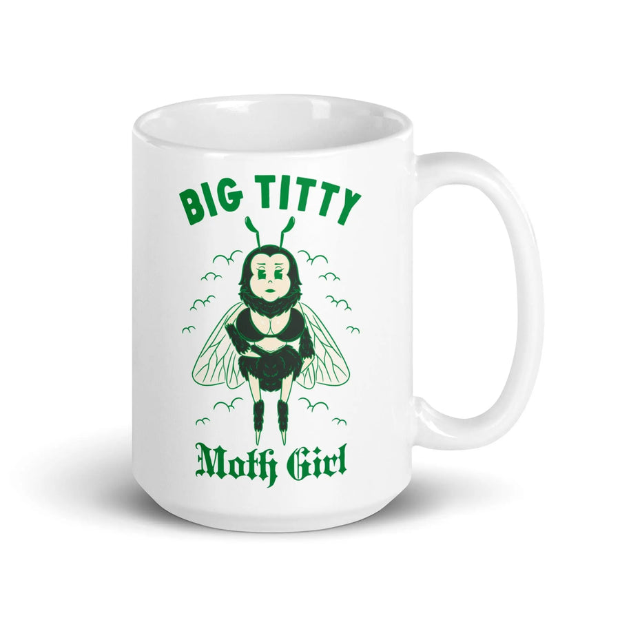 Big Titty Moth Girl White glossy mug - Orbital Clothing