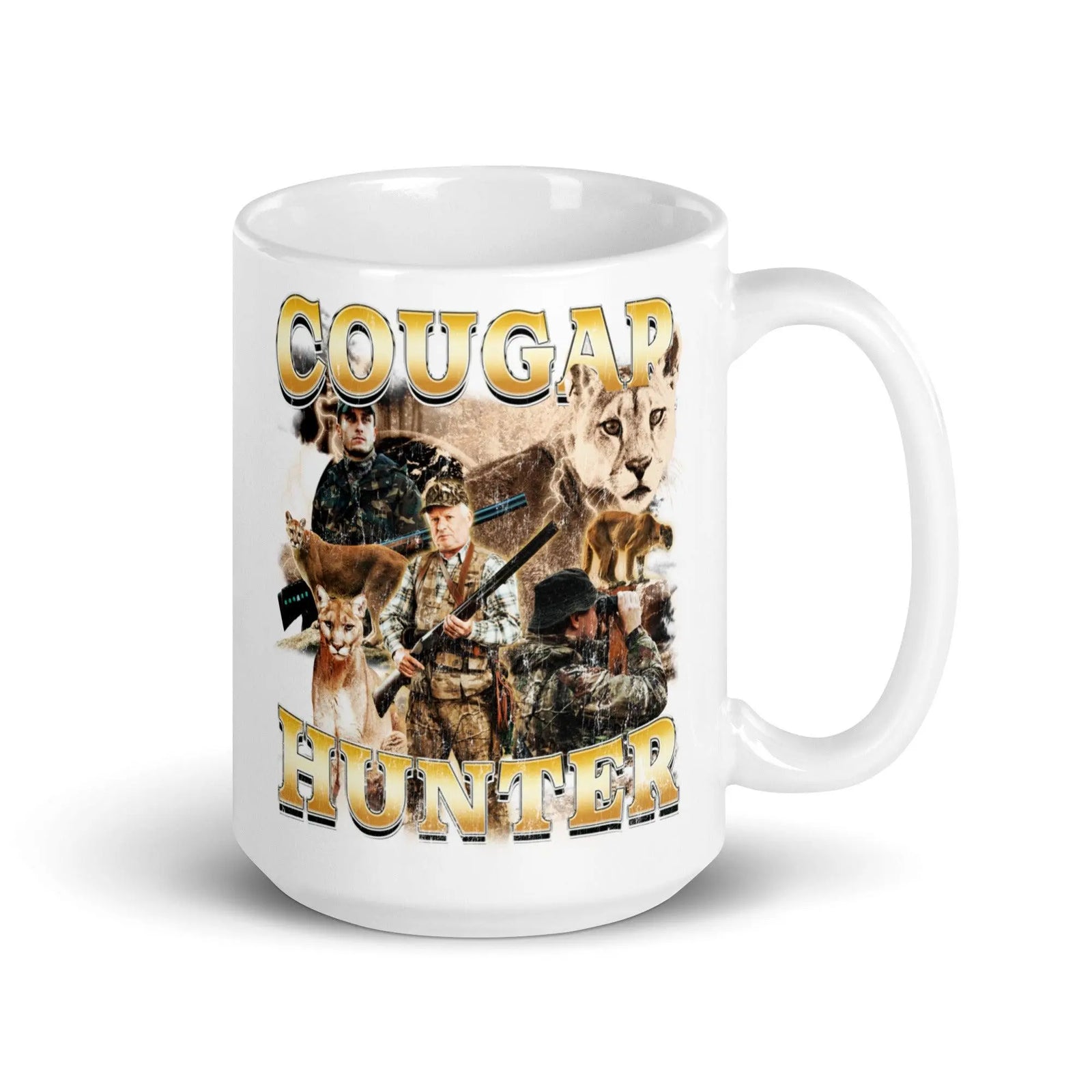 Cougar Hunter White glossy mug - Orbital Clothing