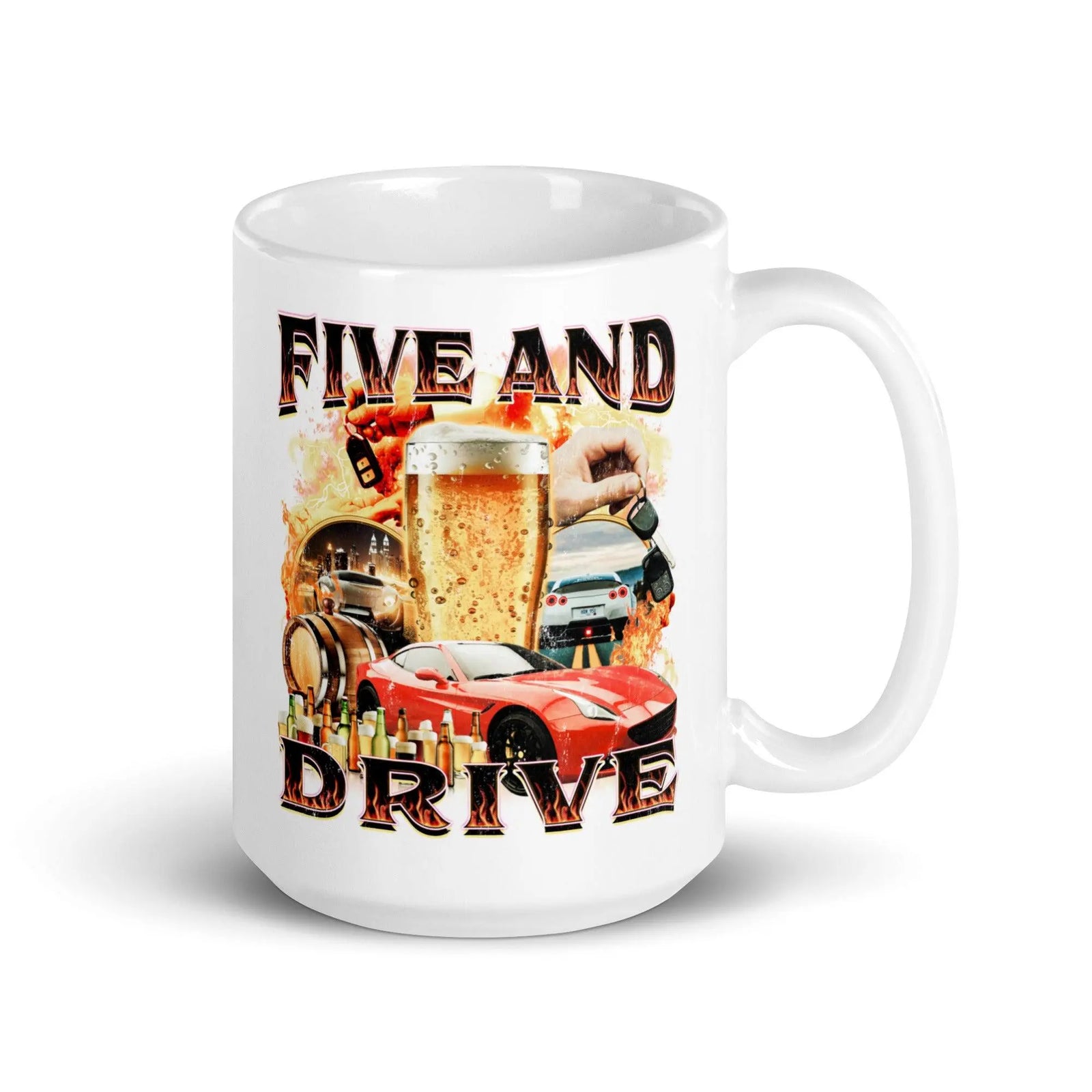 Five and Drive White glossy mug - Orbital Clothing