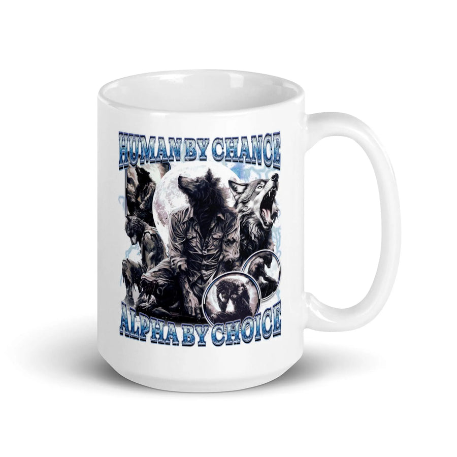Human by Chance Alpha by Choice White glossy mug - Orbital Clothing