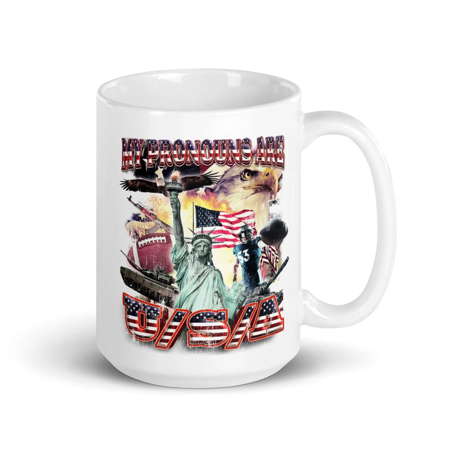 My Pronouns are U/S/A White glossy mug - Orbital Clothing