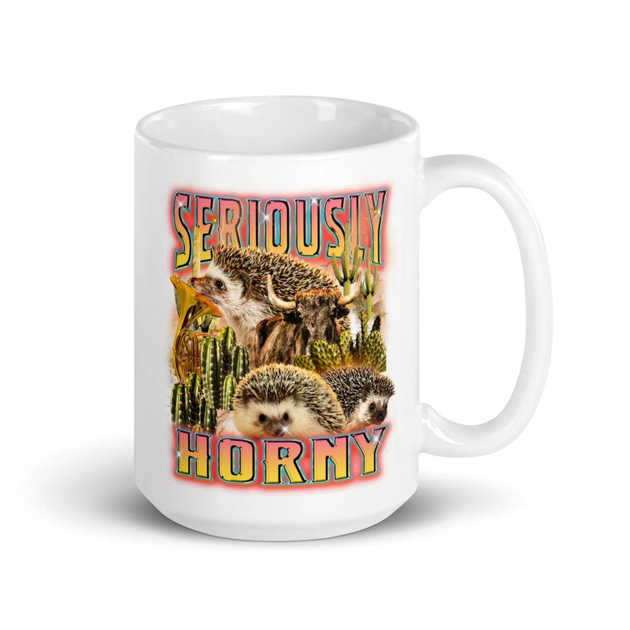 Seriously Horny White glossy mug - Orbital Clothing