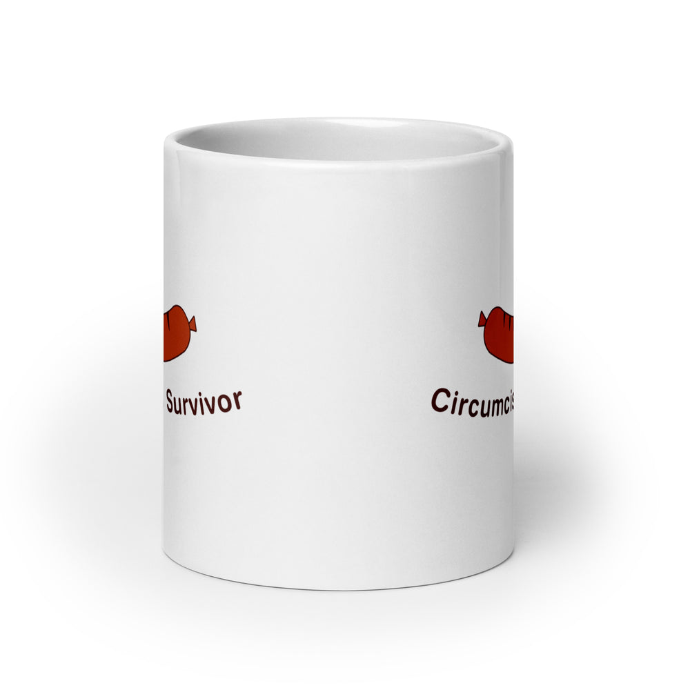 Circumcision Survivor White glossy mug