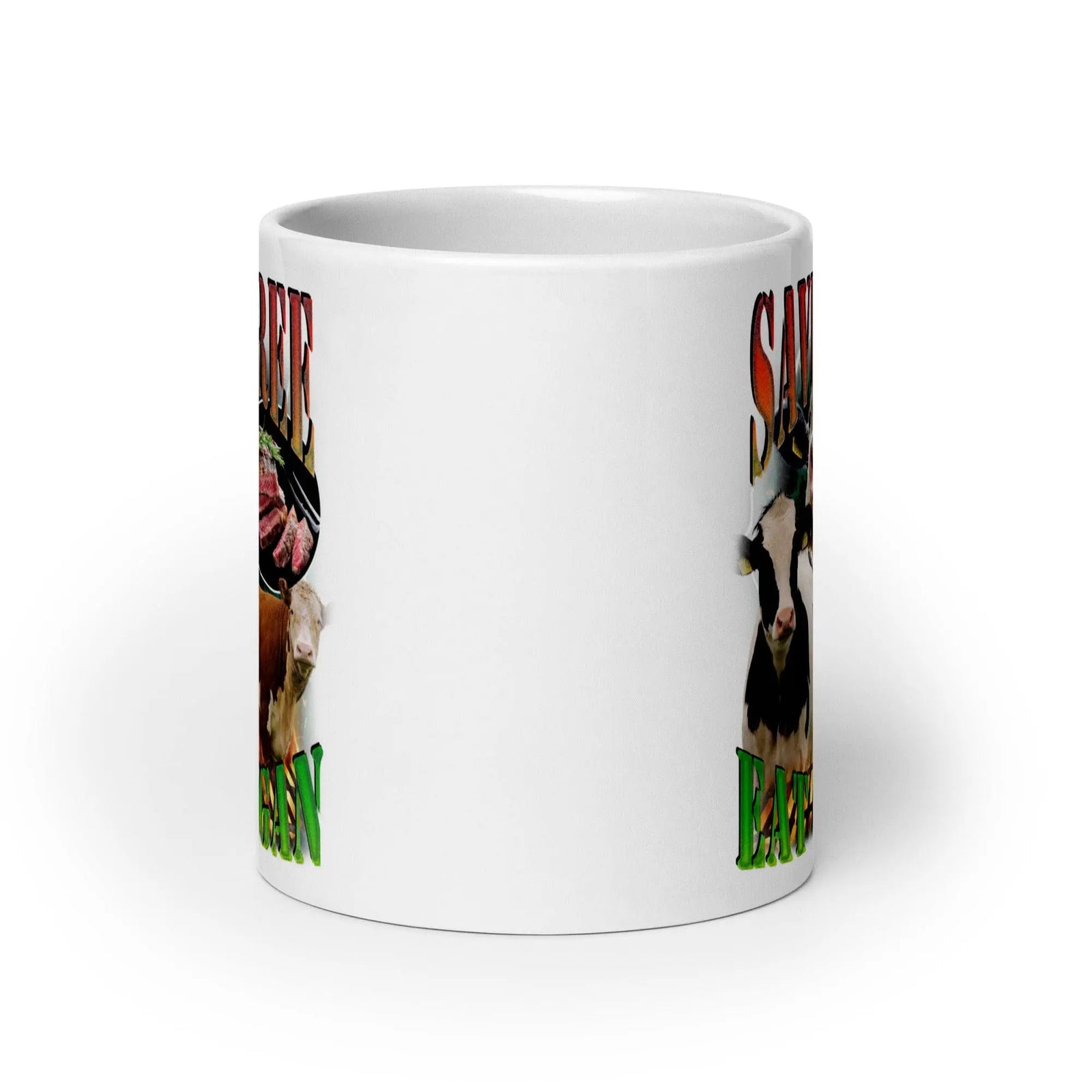 Save a Tree Eat a Vegan White glossy mug - Orbital Clothing