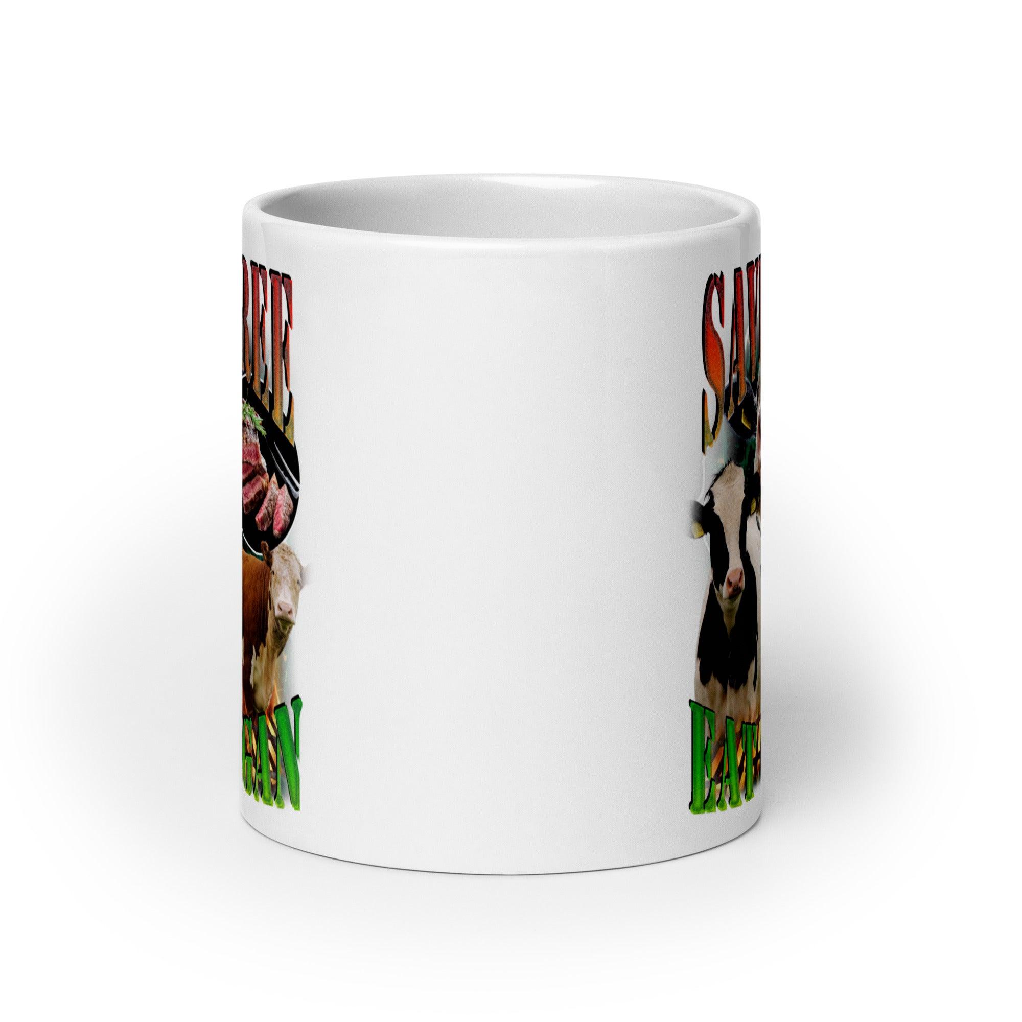 Save a Tree Eat a Vegan White glossy mug - Orbital Clothing