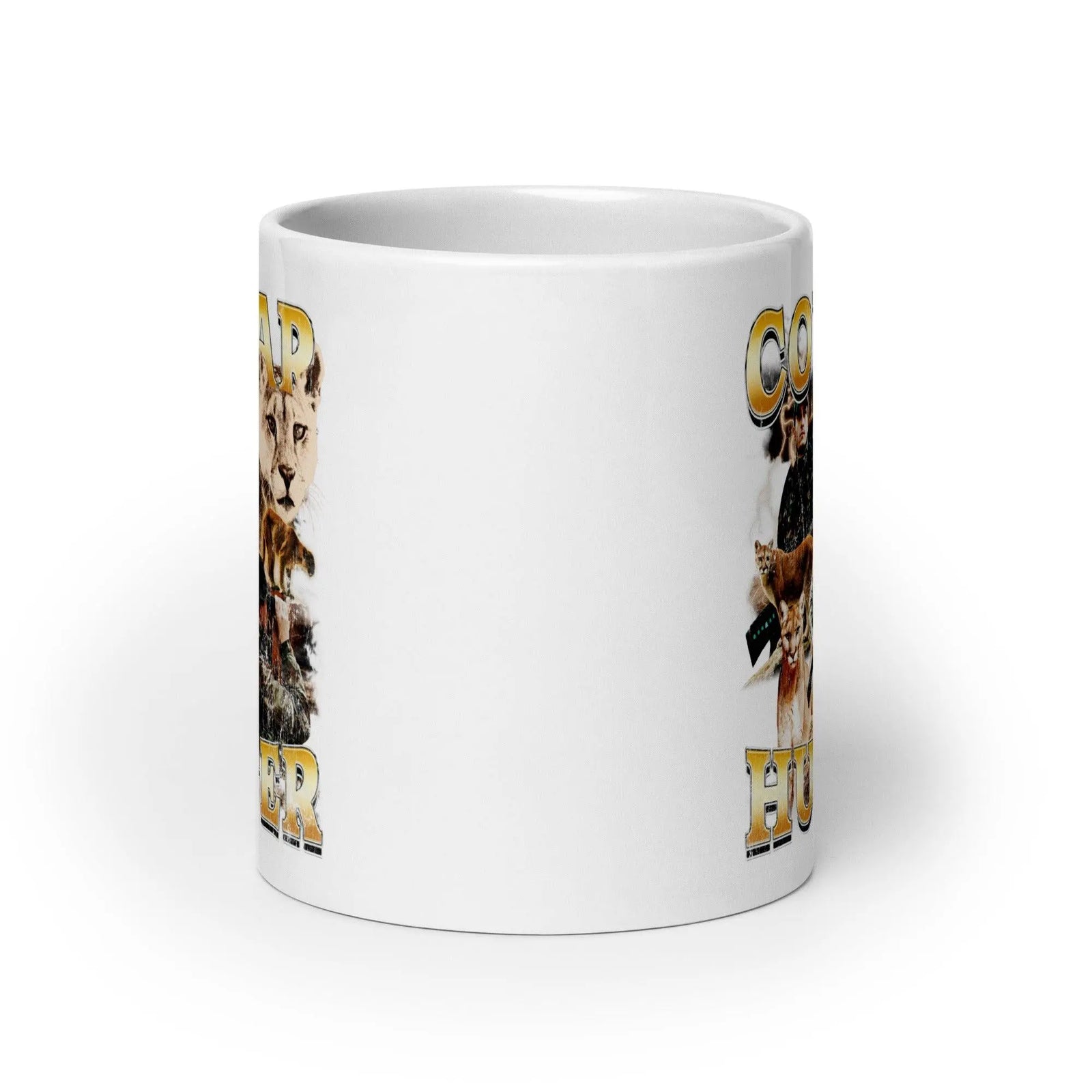 Cougar Hunter White glossy mug - Orbital Clothing