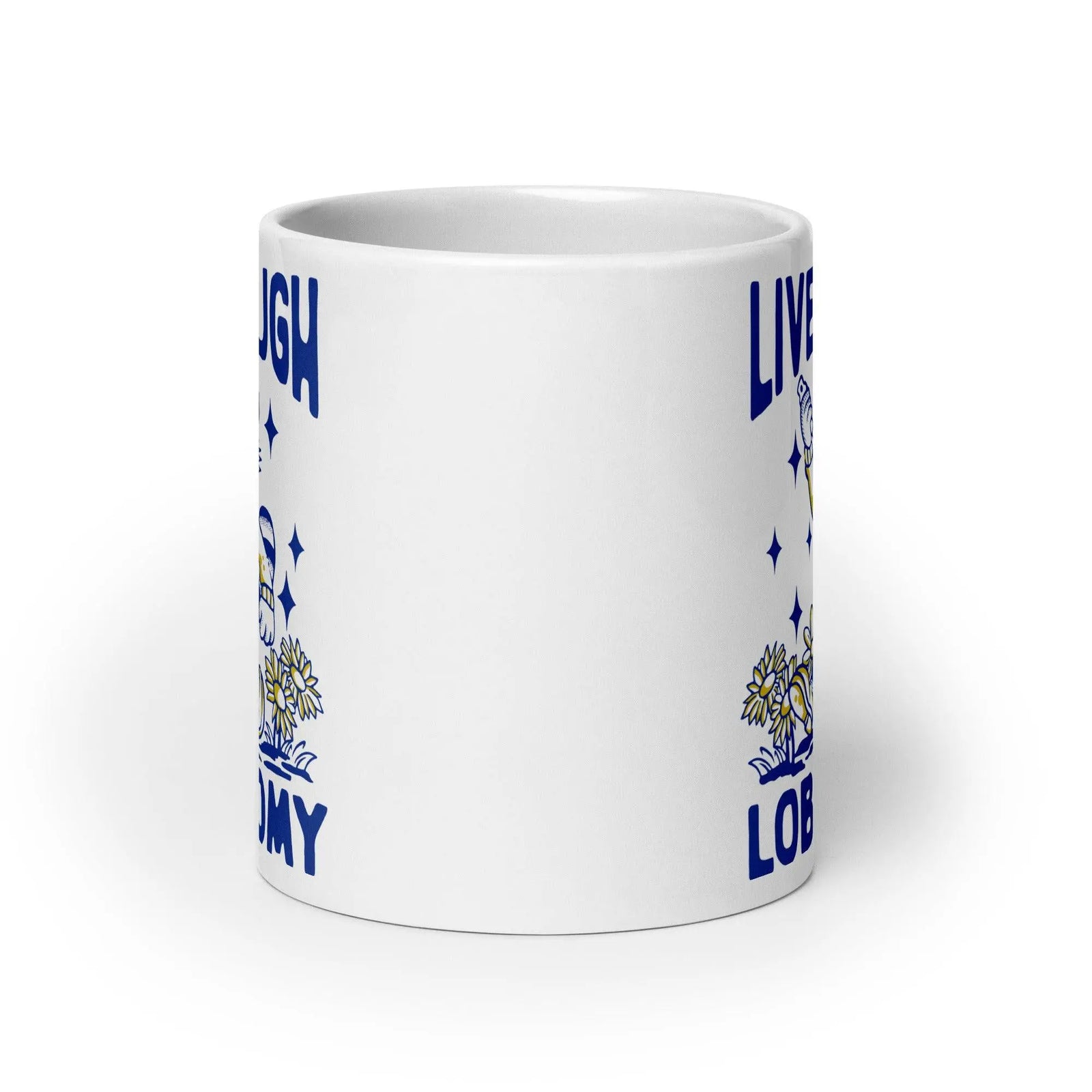 Live Laugh Lobotomy cartoon design 1 White glossy mug - Orbital Clothing