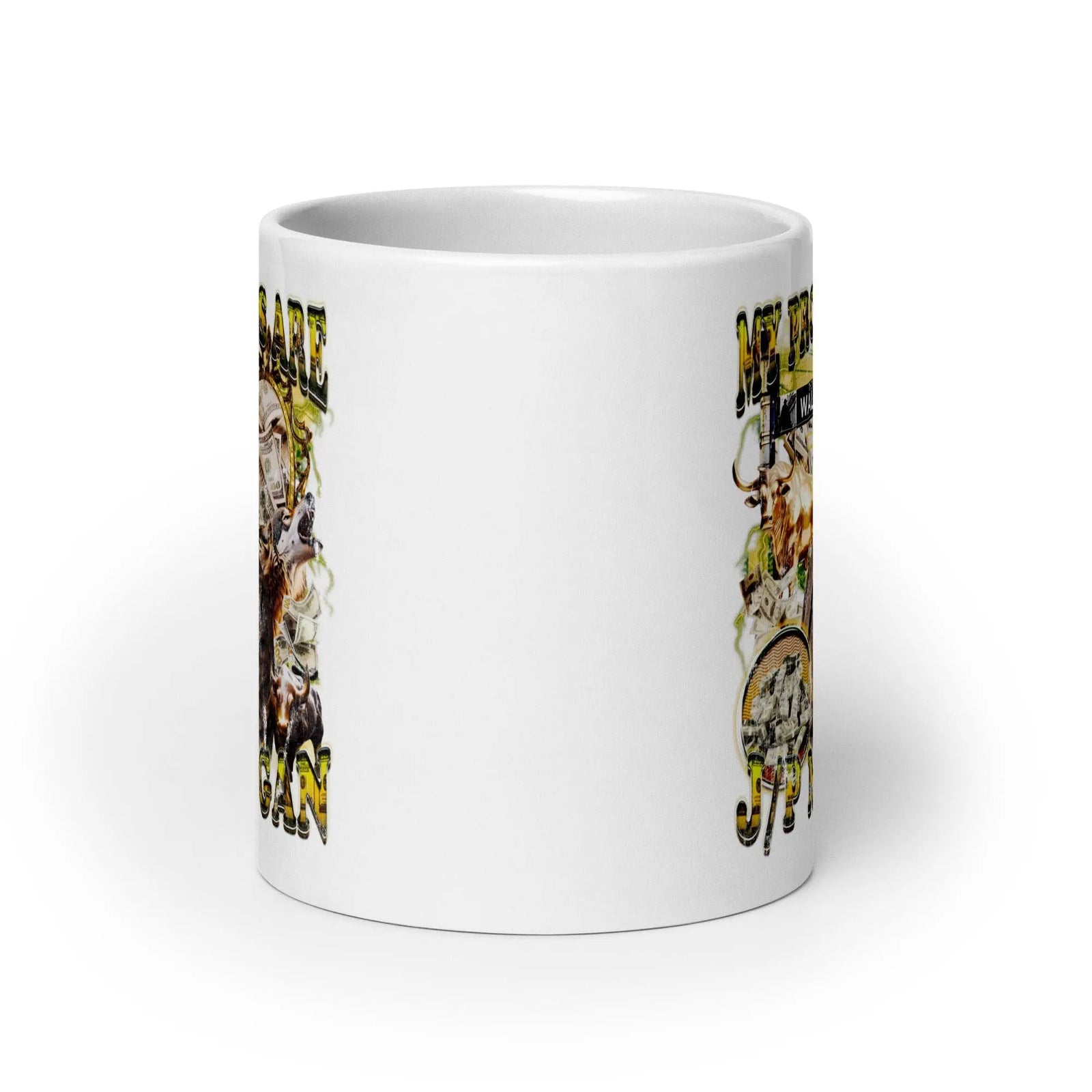 My Pronouns are J_P Morgan White glossy mug - Orbital Clothing