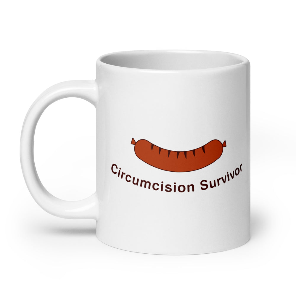 Circumcision Survivor White glossy mug