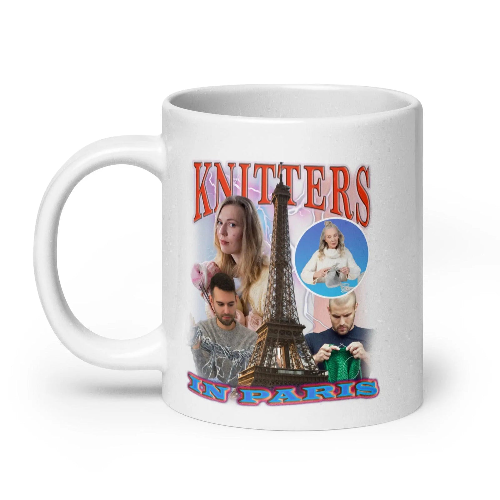 Knitters in Paris White glossy mug - Orbital Clothing