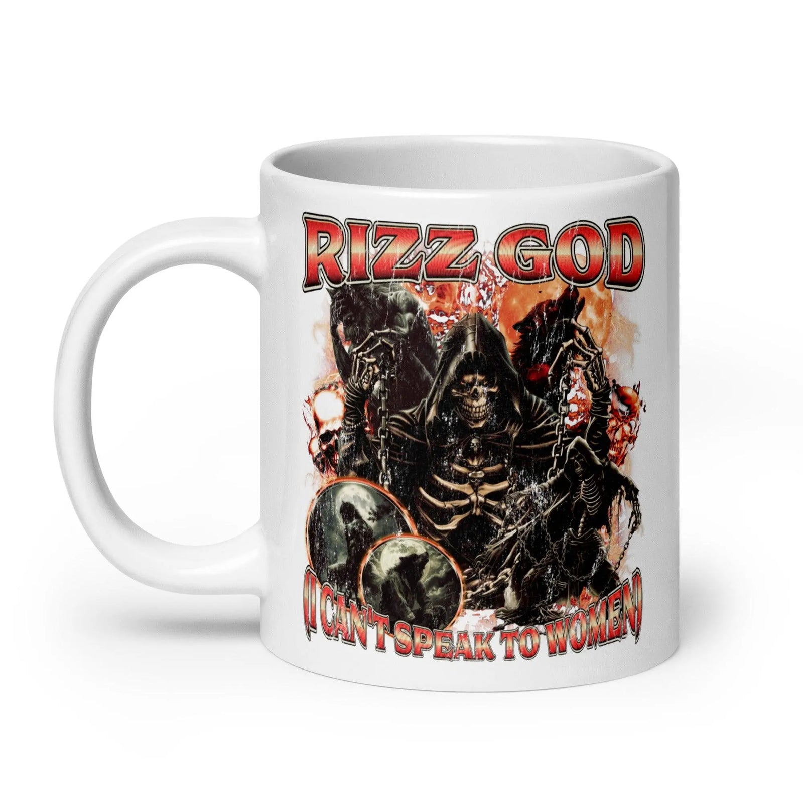 Rizz God I can't speak to women White glossy mug - Orbital Clothing