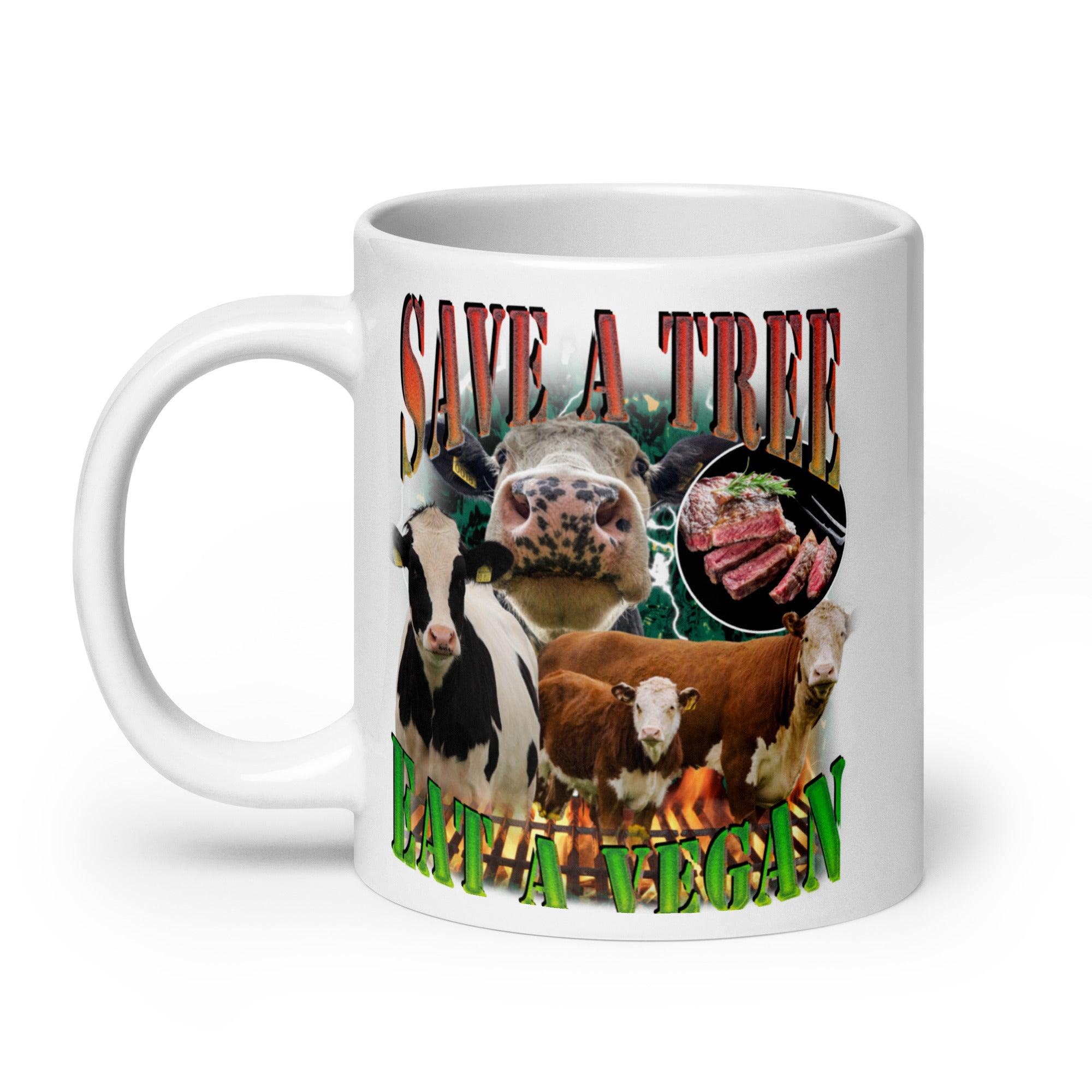 Save a Tree Eat a Vegan White glossy mug - Orbital Clothing