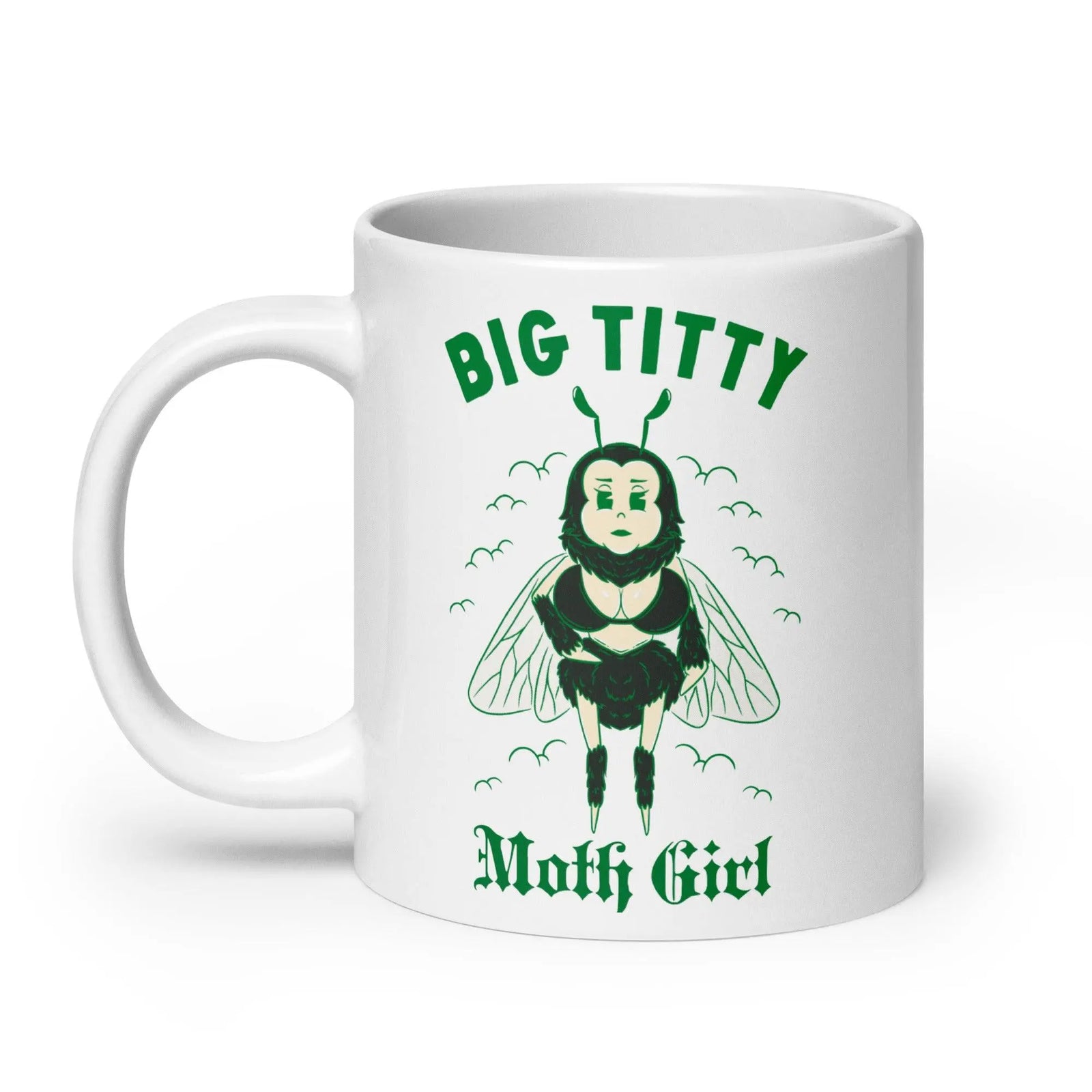 Big Titty Moth Girl White glossy mug - Orbital Clothing