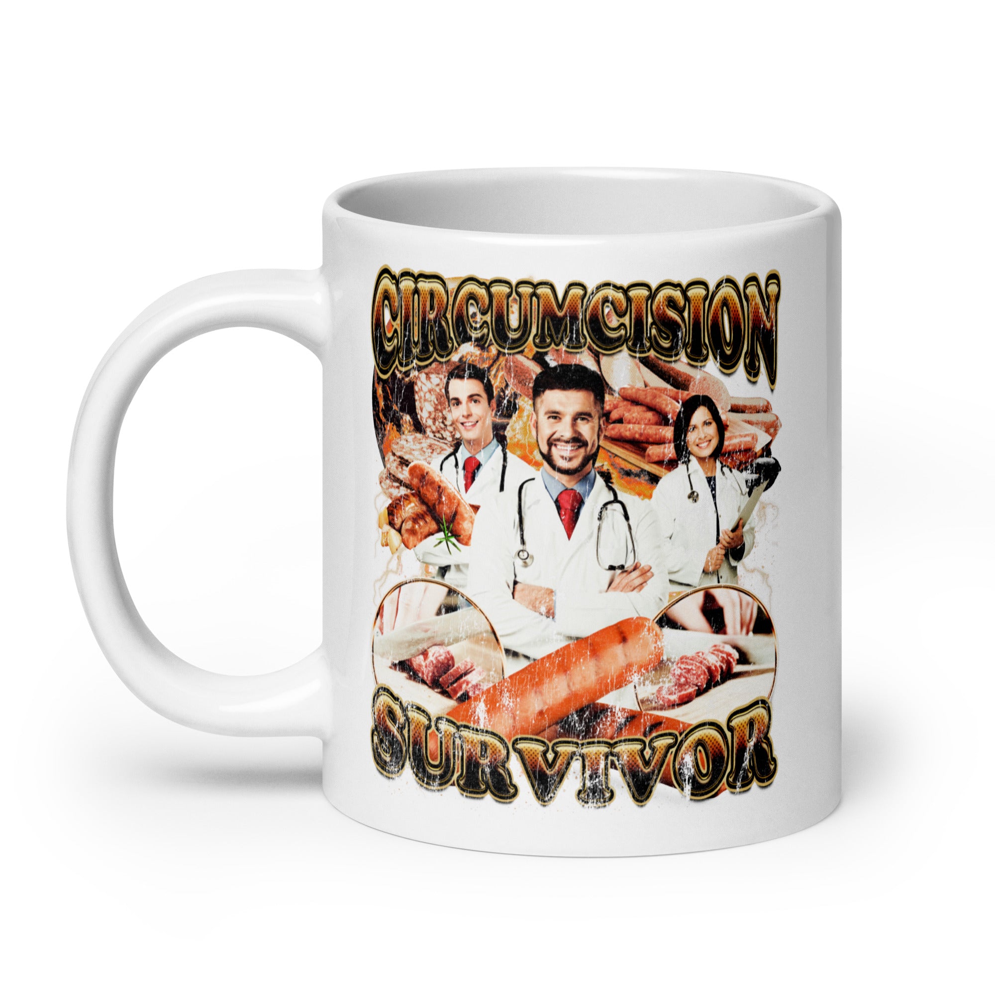 Circumcision Survivor White glossy mug