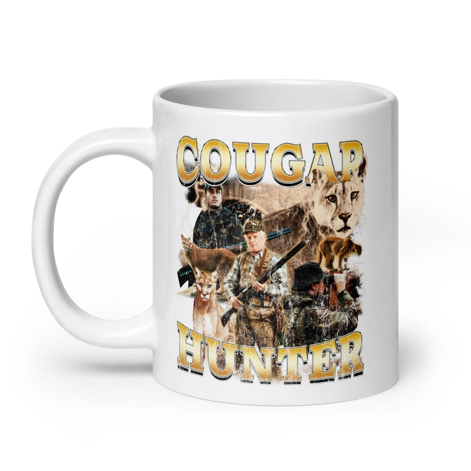 Cougar Hunter White glossy mug - Orbital Clothing