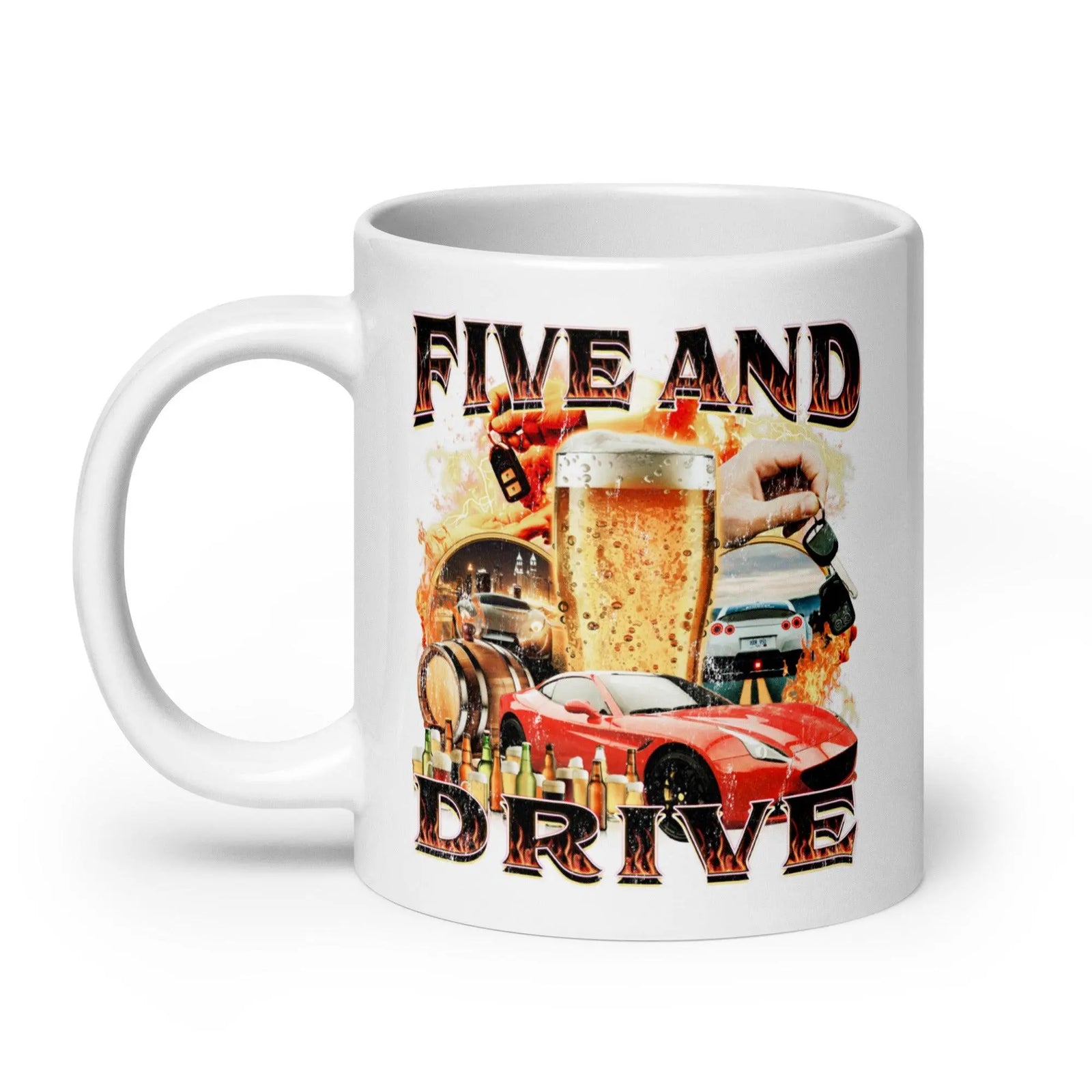 Five and Drive White glossy mug - Orbital Clothing