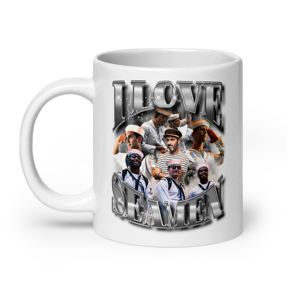 I Love Seamen White glossy mug