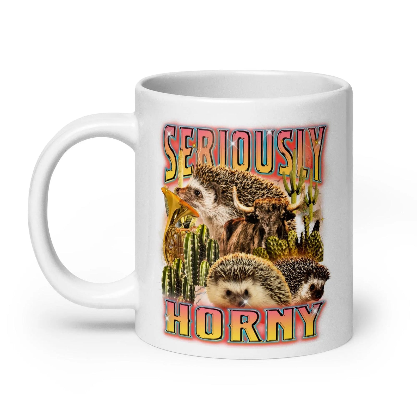 Seriously Horny White glossy mug - Orbital Clothing