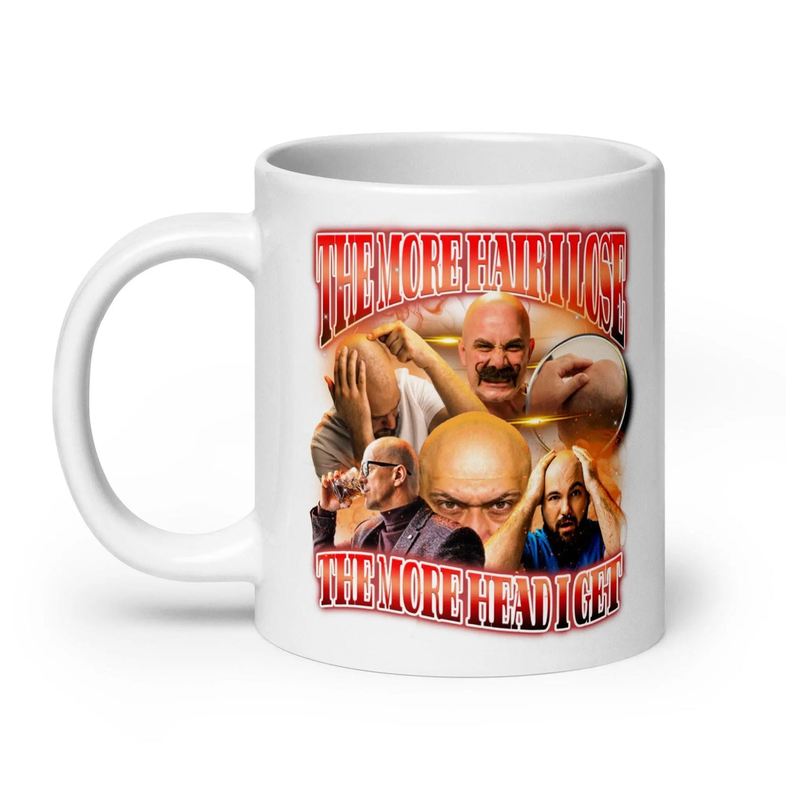 The more hair I lose the more head I get White glossy mug - Orbital Clothing