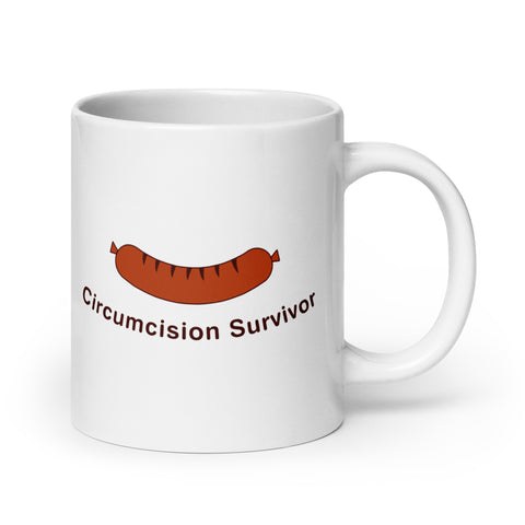 Circumcision Survivor White glossy mug