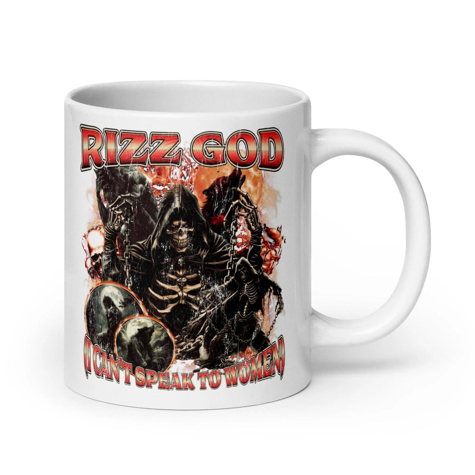 Rizz God I can't speak to women White glossy mug - Orbital Clothing