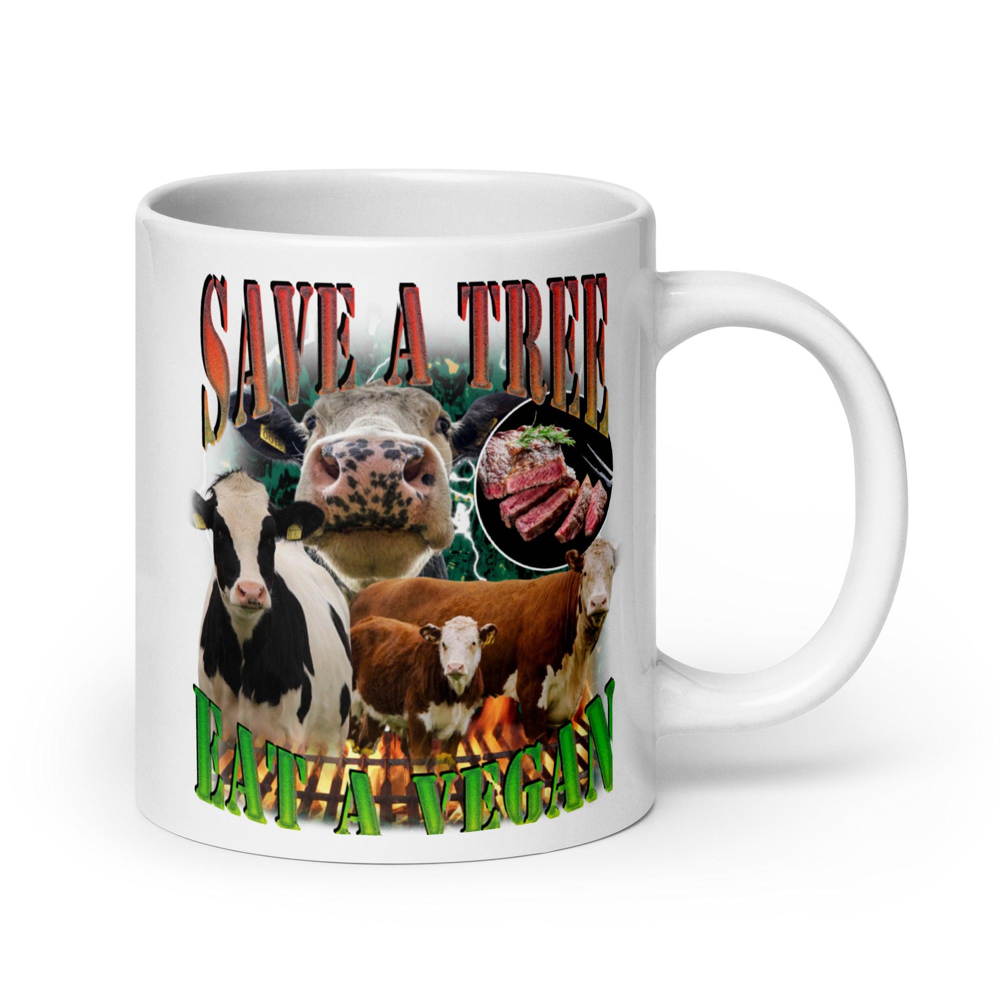 Save a Tree Eat a Vegan White glossy mug - Orbital Clothing