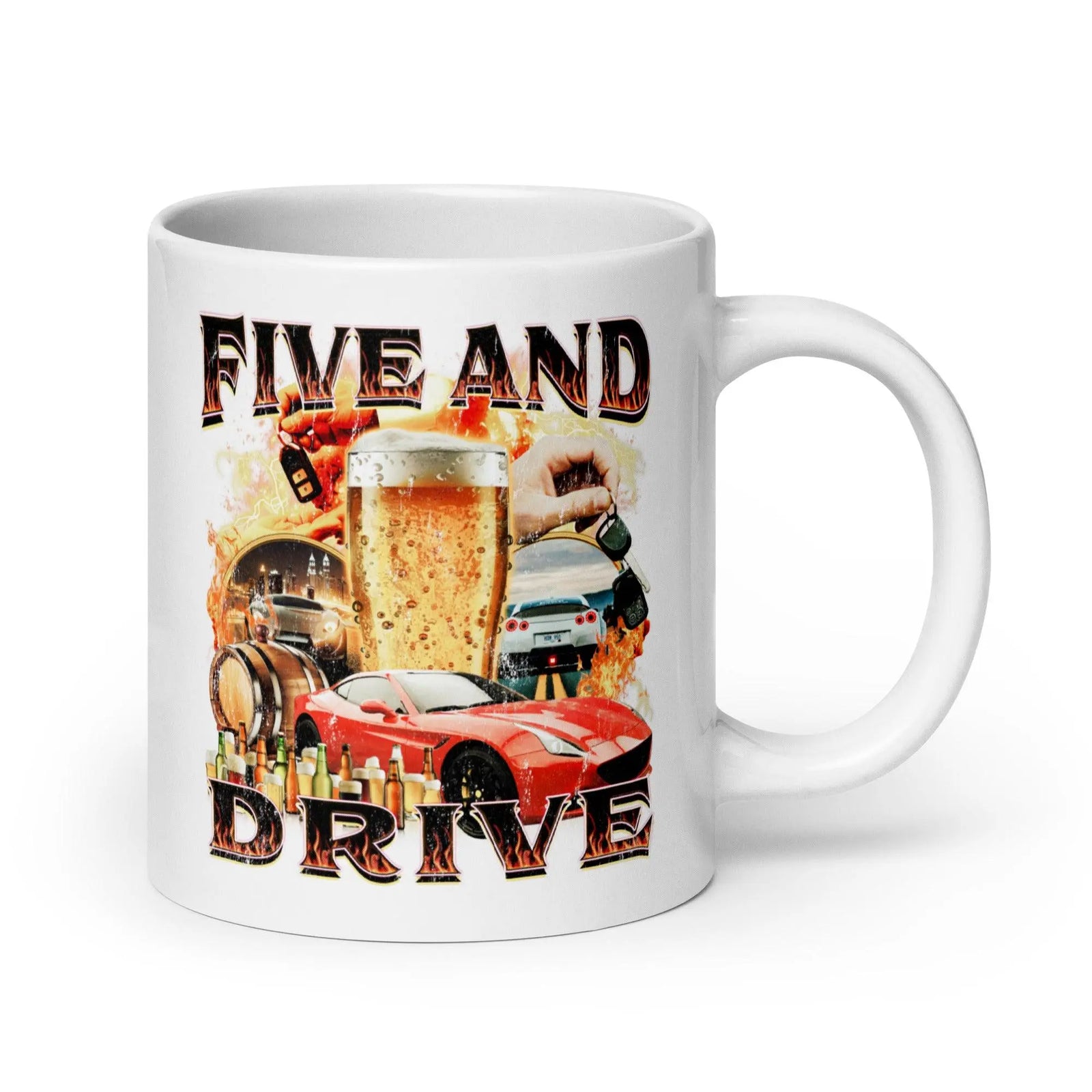 Five and Drive White glossy mug - Orbital Clothing