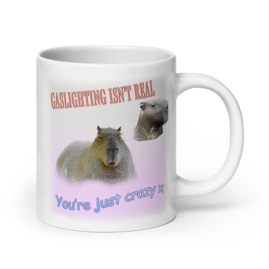 Gaslighting isn't Real White glossy mug - Orbital Clothing