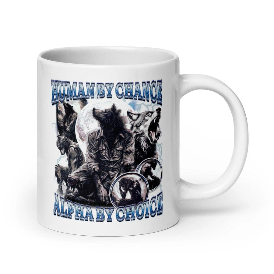 Human by Chance Alpha by Choice White glossy mug - Orbital Clothing