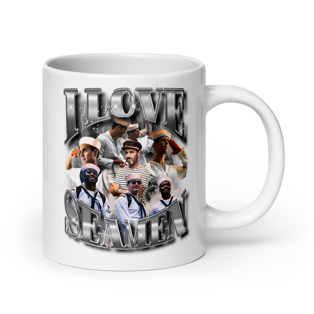 I Love Seamen White glossy mug