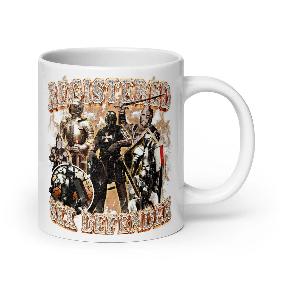Registered Sex Defender White glossy mug - Orbital Clothing