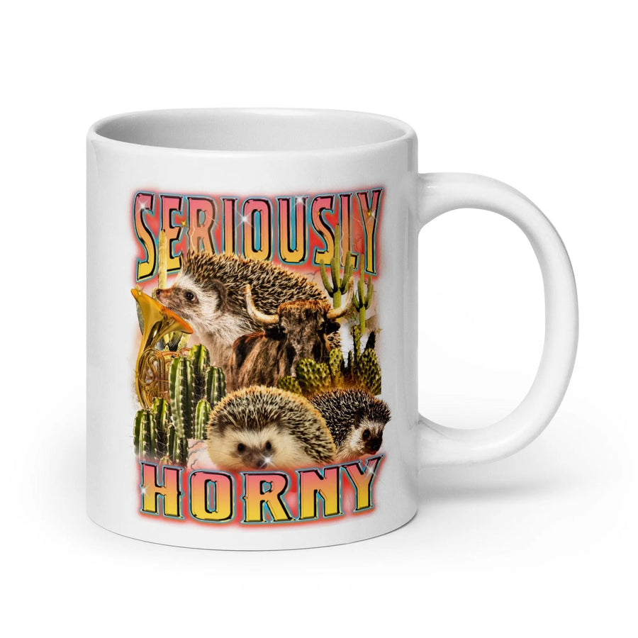 Seriously Horny White glossy mug - Orbital Clothing