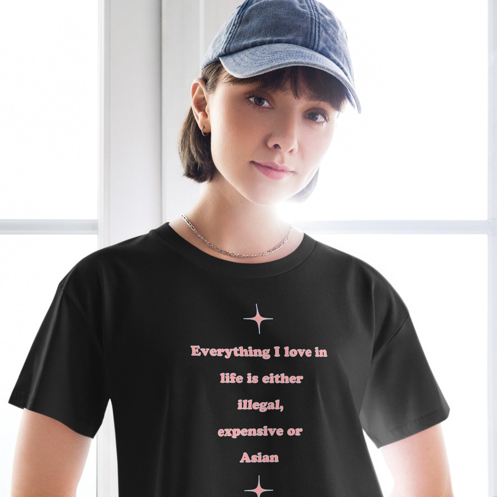 Everything I love in life is either illegal, expensive or asian crop top Orbital Clothing