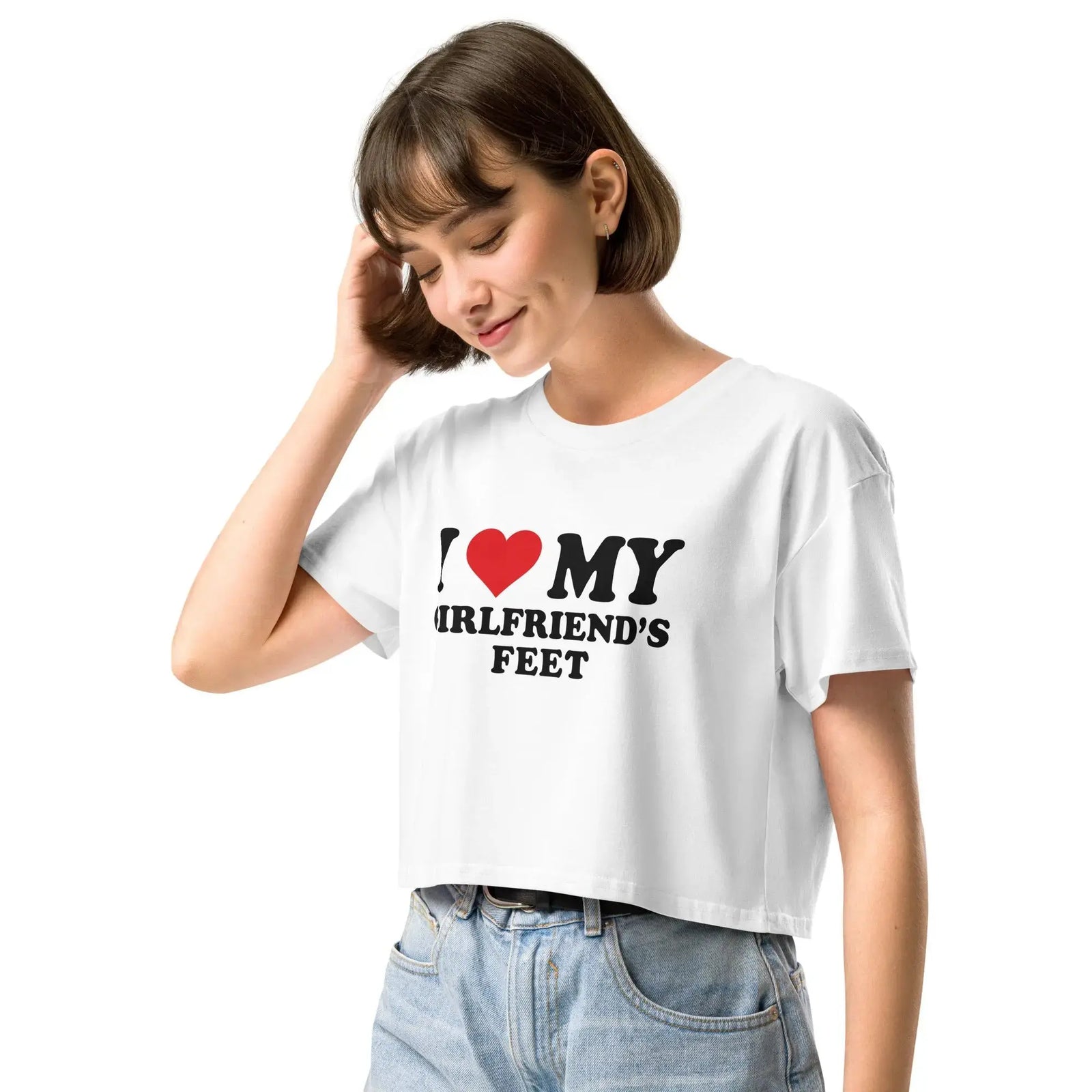 I love my girlfriends feet crop top Orbital Clothing